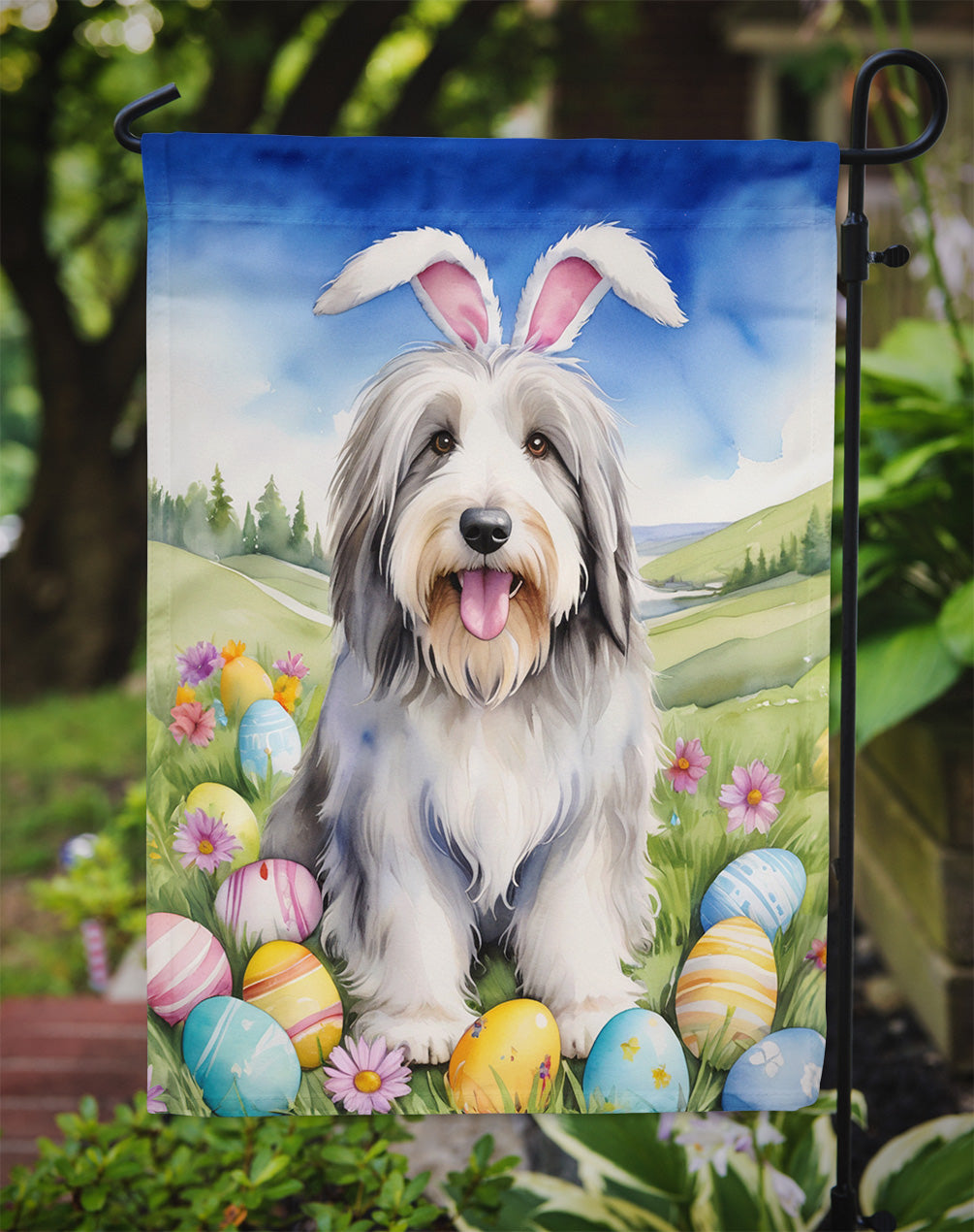 Bearded Collie Easter Egg Hunt Garden Flag