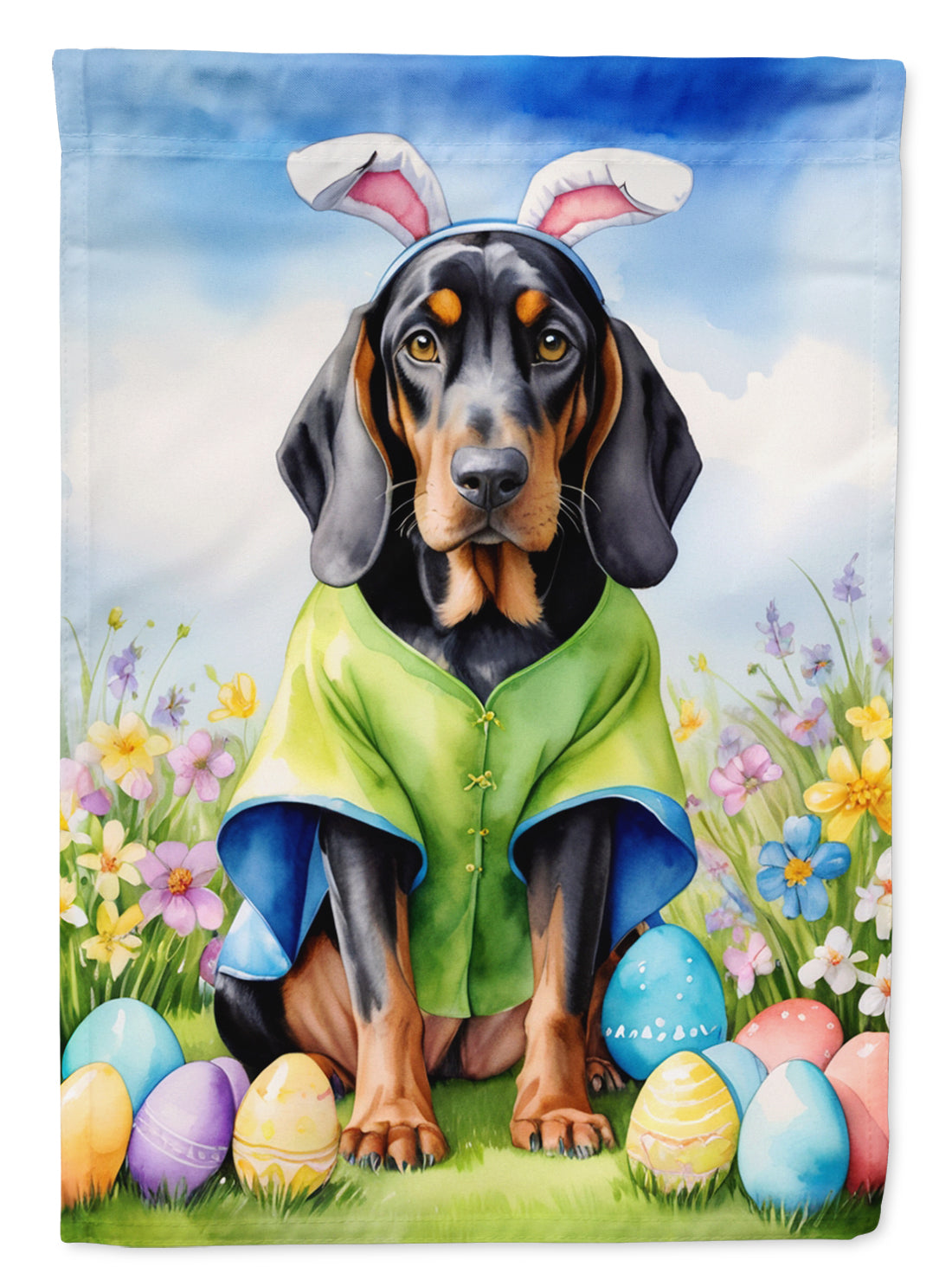 Buy this Black and Tan Coonhound Easter Egg Hunt House Flag