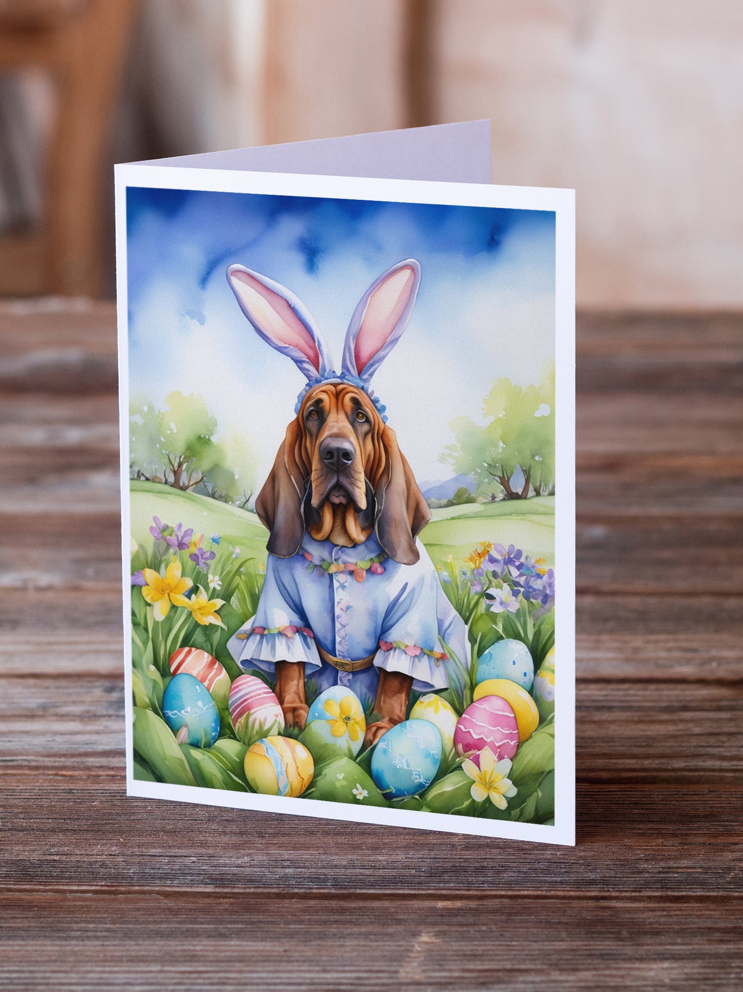 Bloodhound Easter Egg Hunt Greeting Cards Pack of 8