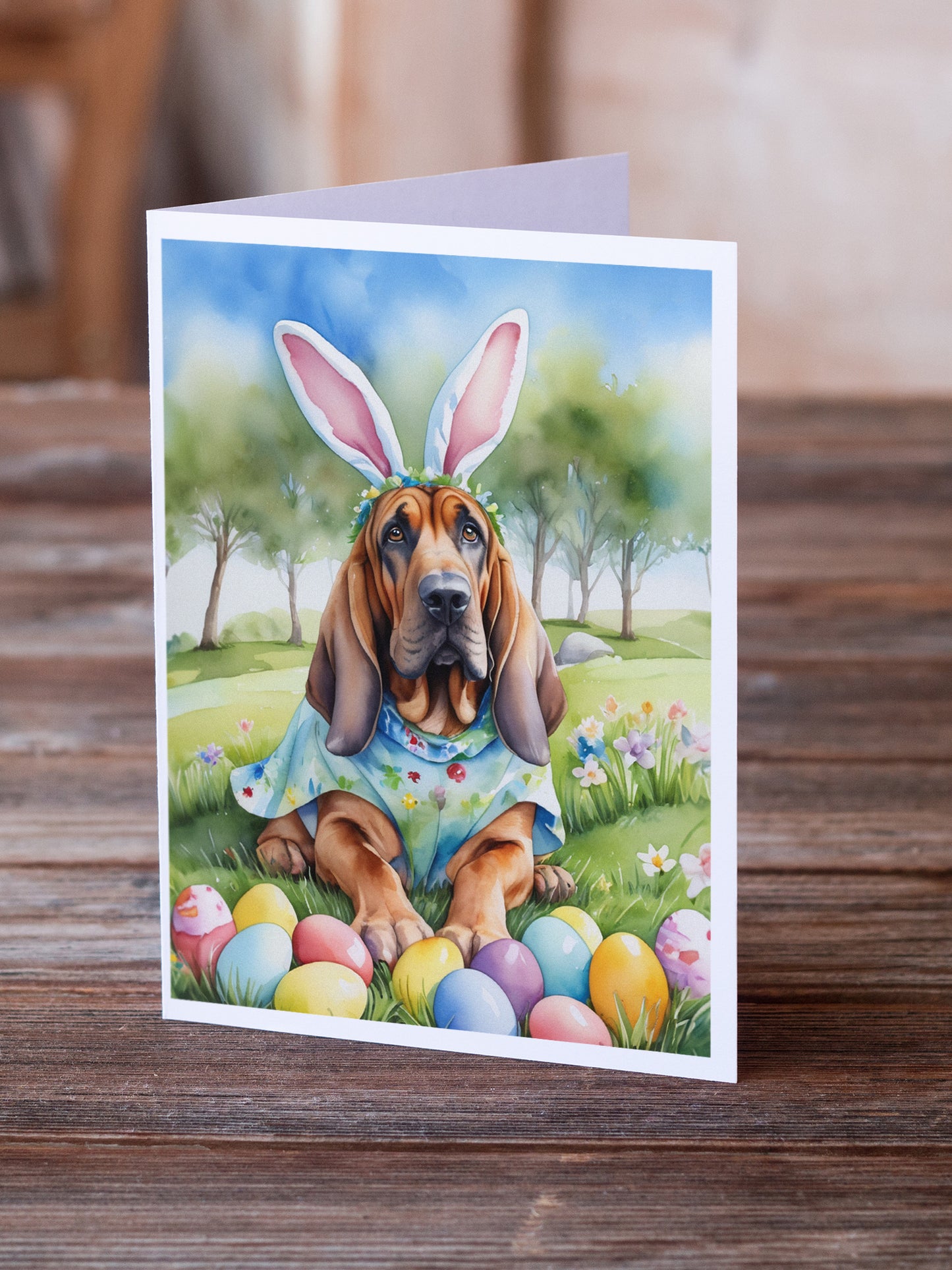 Bloodhound Easter Egg Hunt Greeting Cards Pack of 8