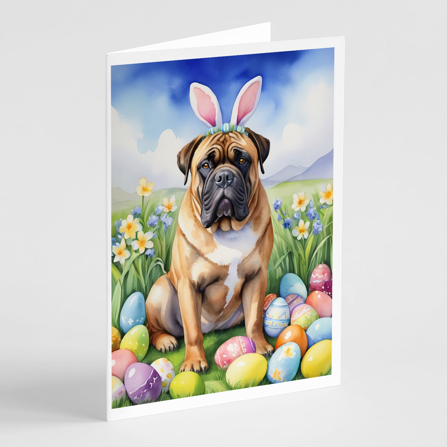 Buy this Bullmastiff Easter Egg Hunt Greeting Cards Pack of 8