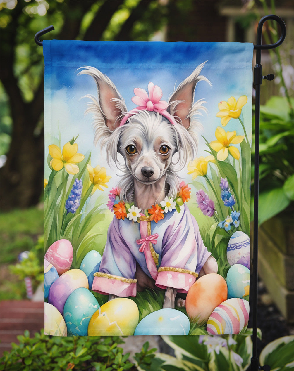 Chinese Crested Easter Egg Hunt Garden Flag