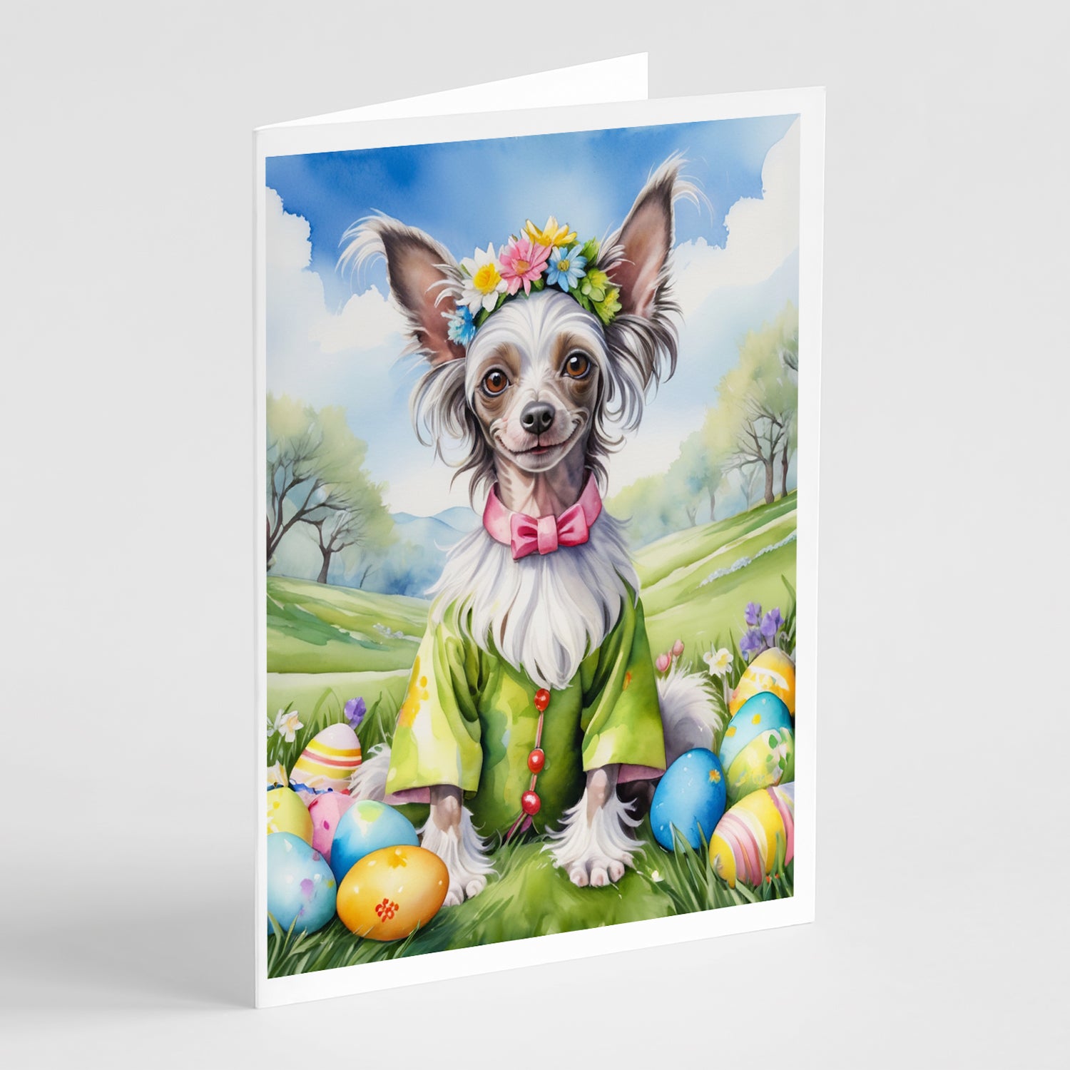 Buy this Chinese Crested Easter Egg Hunt Greeting Cards Pack of 8