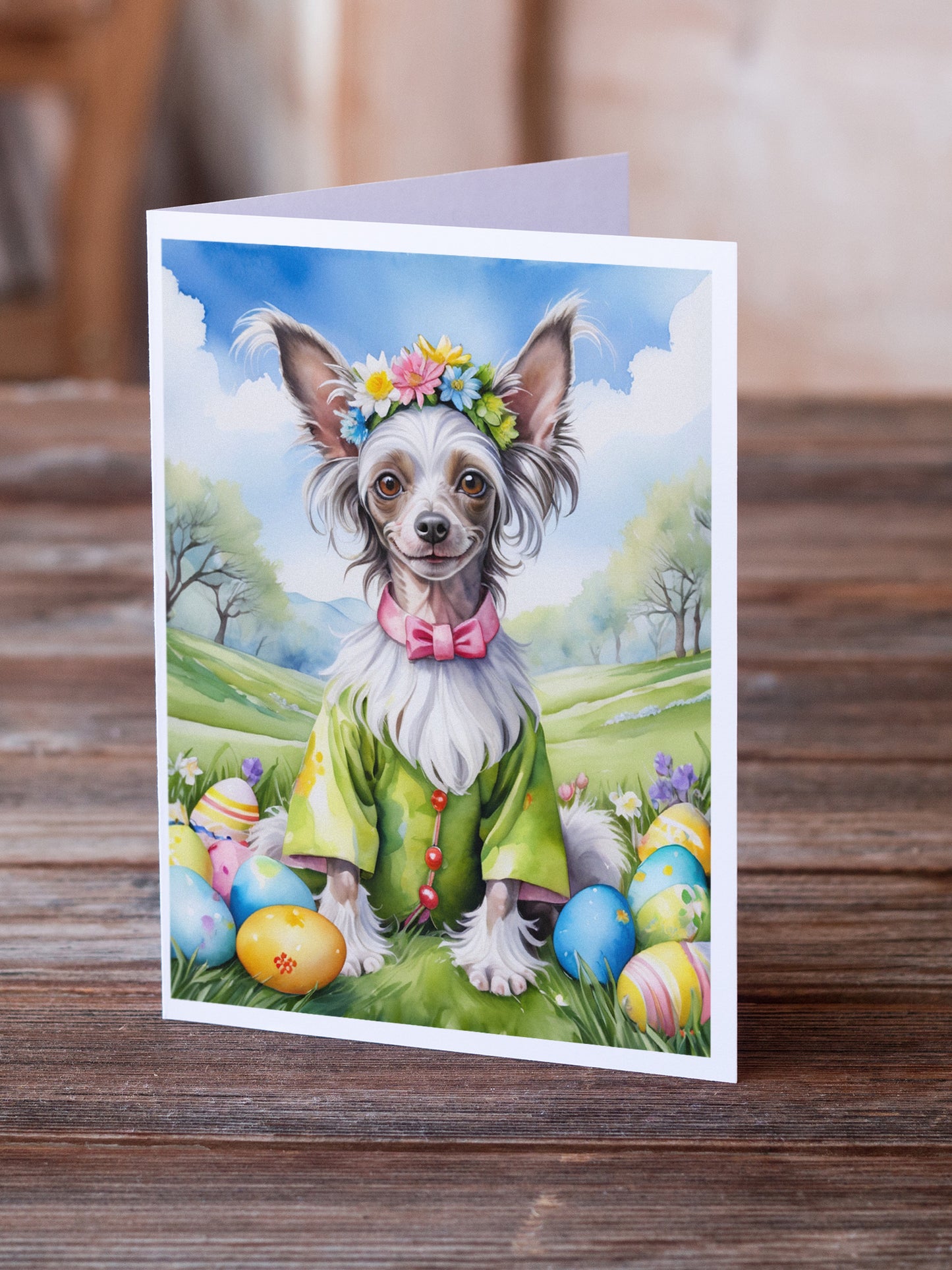 Chinese Crested Easter Egg Hunt Greeting Cards Pack of 8