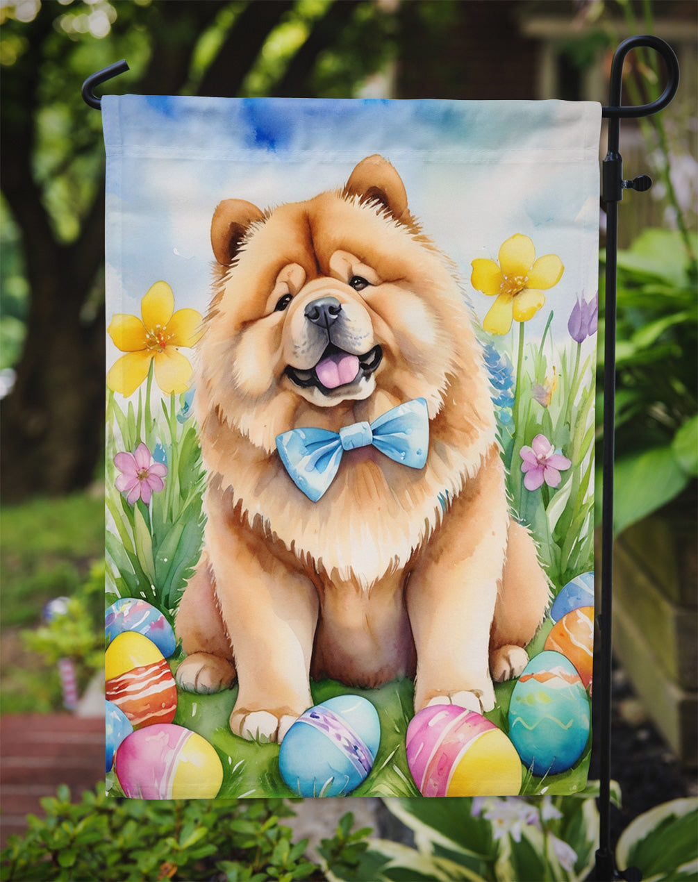 Chow Chow Easter Egg Hunt Garden Flag