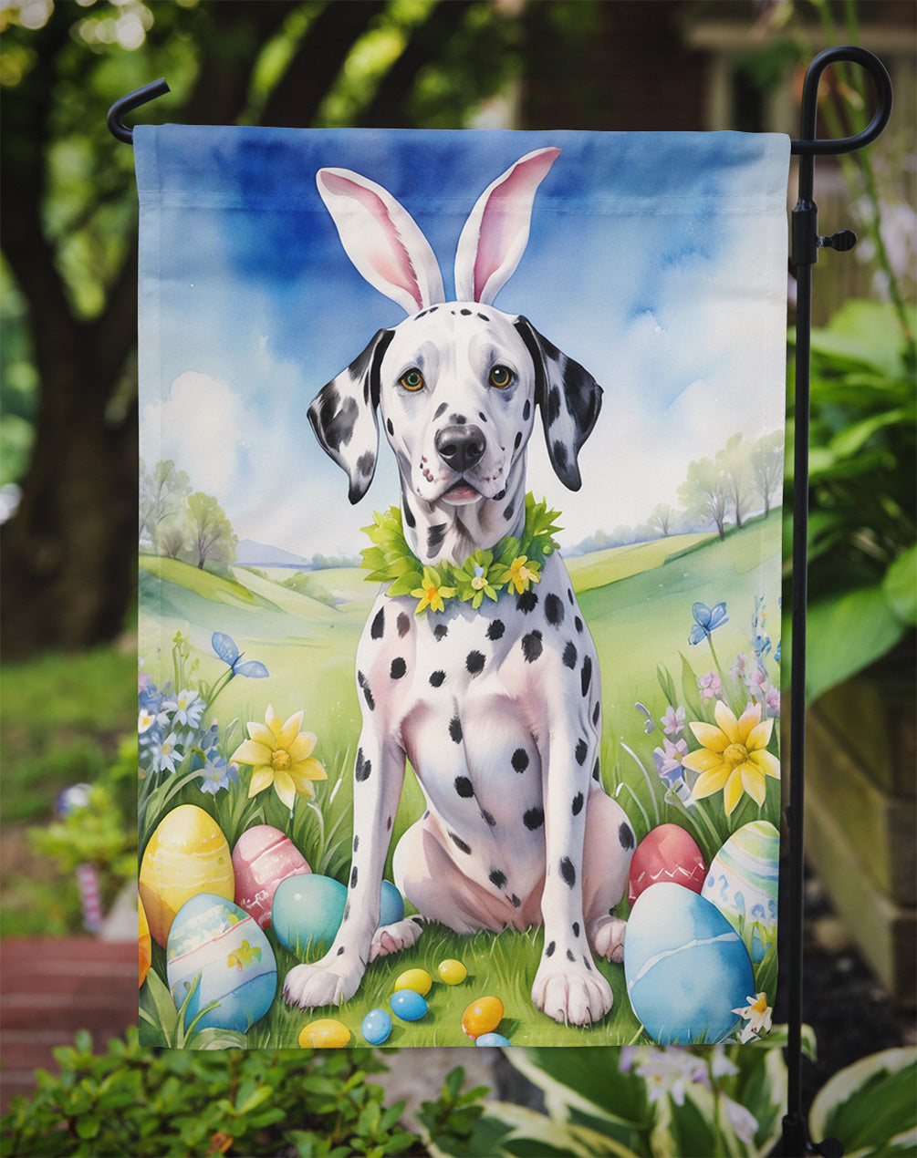 Dalmatian Easter Egg Hunt Garden Flag