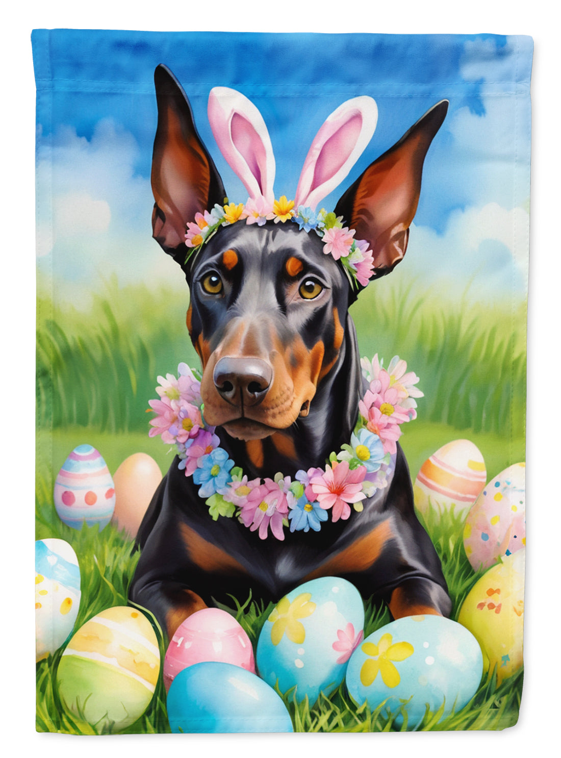 Buy this Doberman Pinscher Easter Egg Hunt House Flag