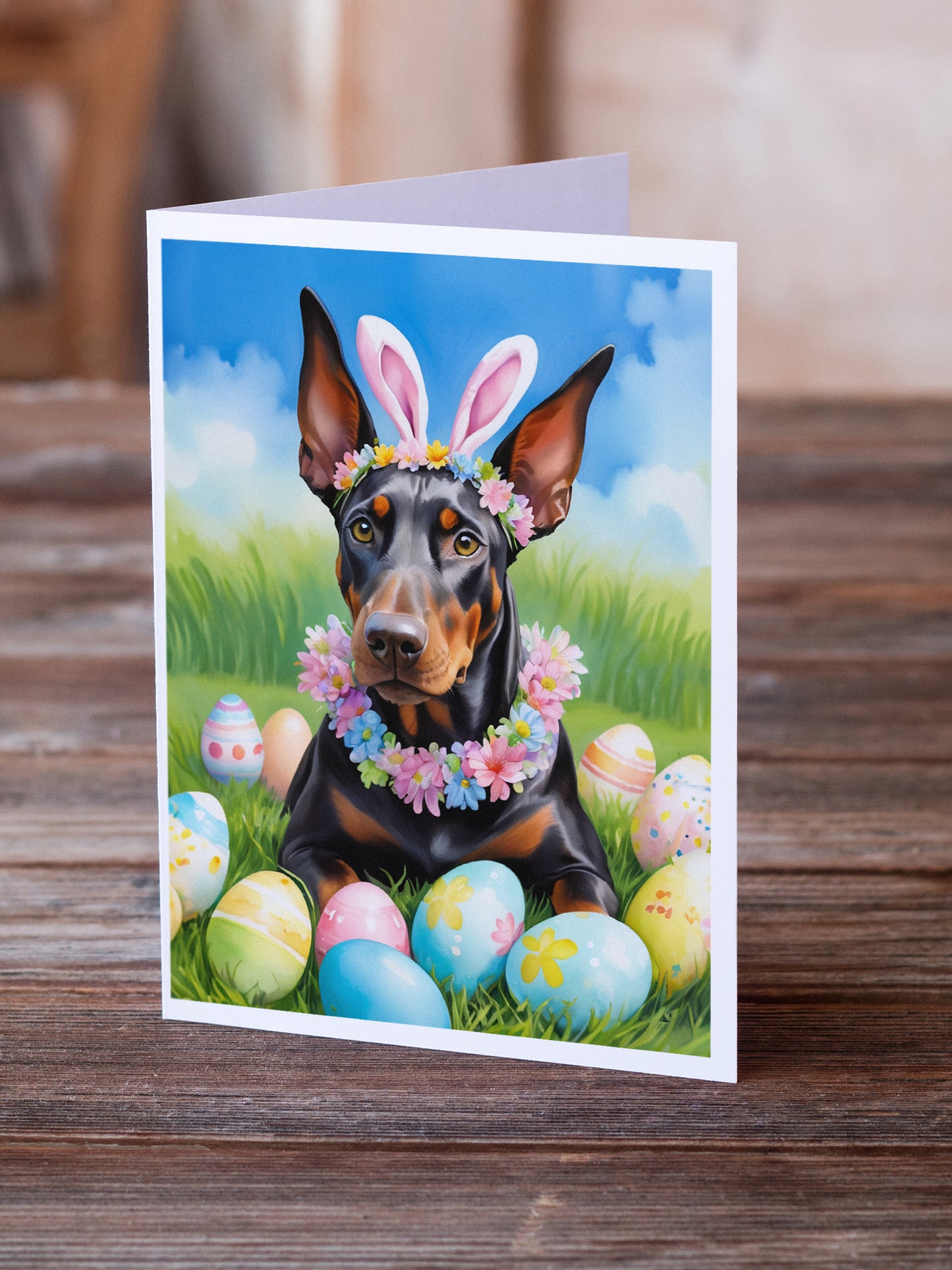 Doberman Pinscher Easter Egg Hunt Greeting Cards Pack of 8