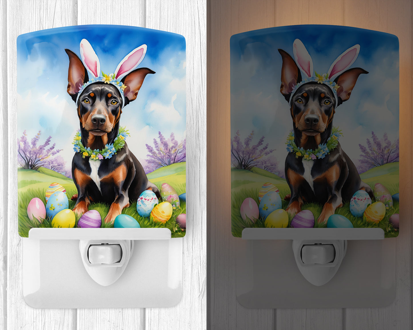 Doberman Pinscher Easter Egg Hunt Ceramic Night Light