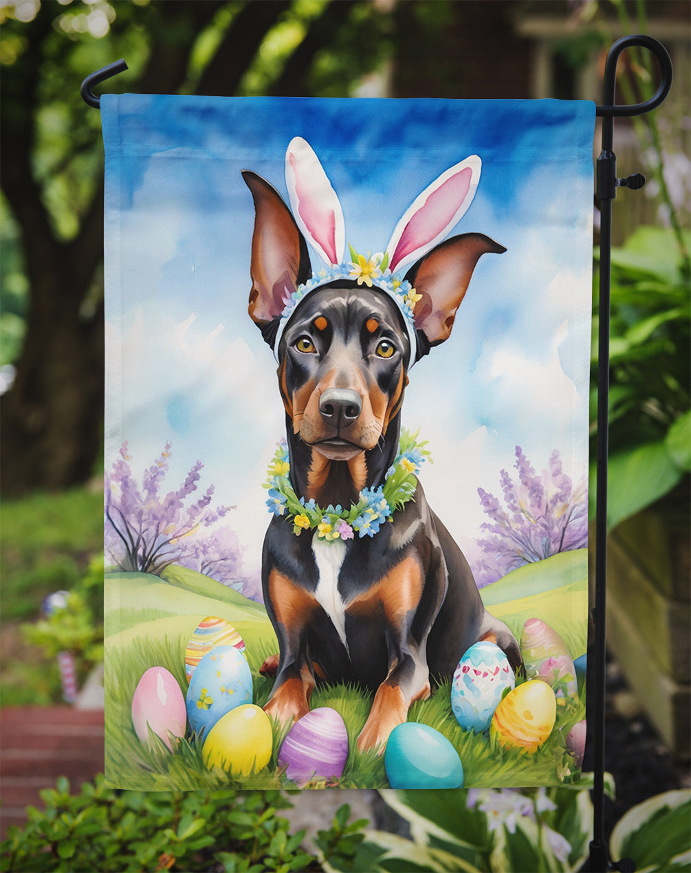 Doberman Pinscher Easter Egg Hunt Garden Flag
