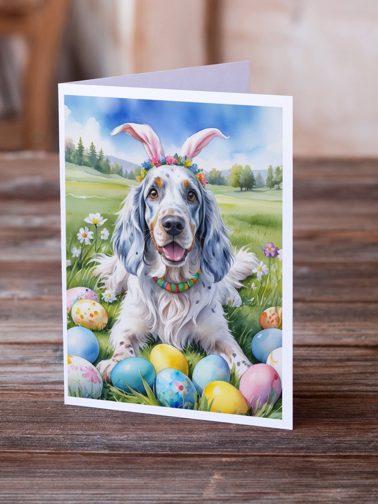 English Setter Easter Egg Hunt Greeting Cards Pack of 8