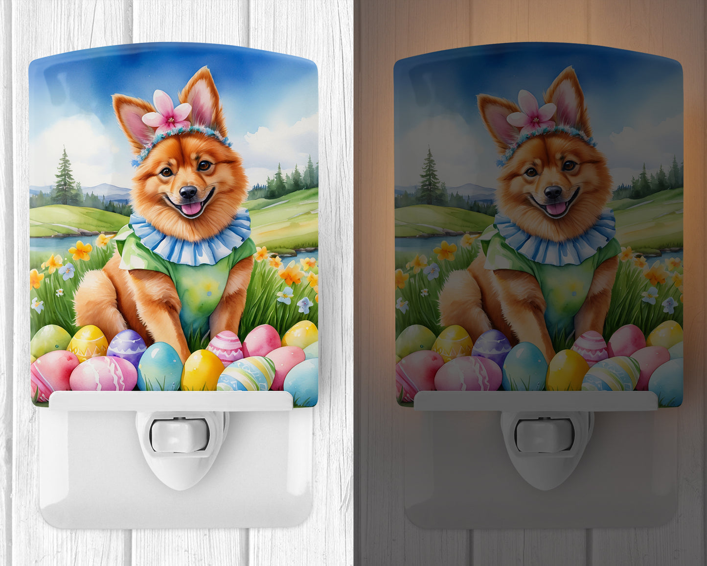 Finnish Spitz Easter Egg Hunt Ceramic Night Light