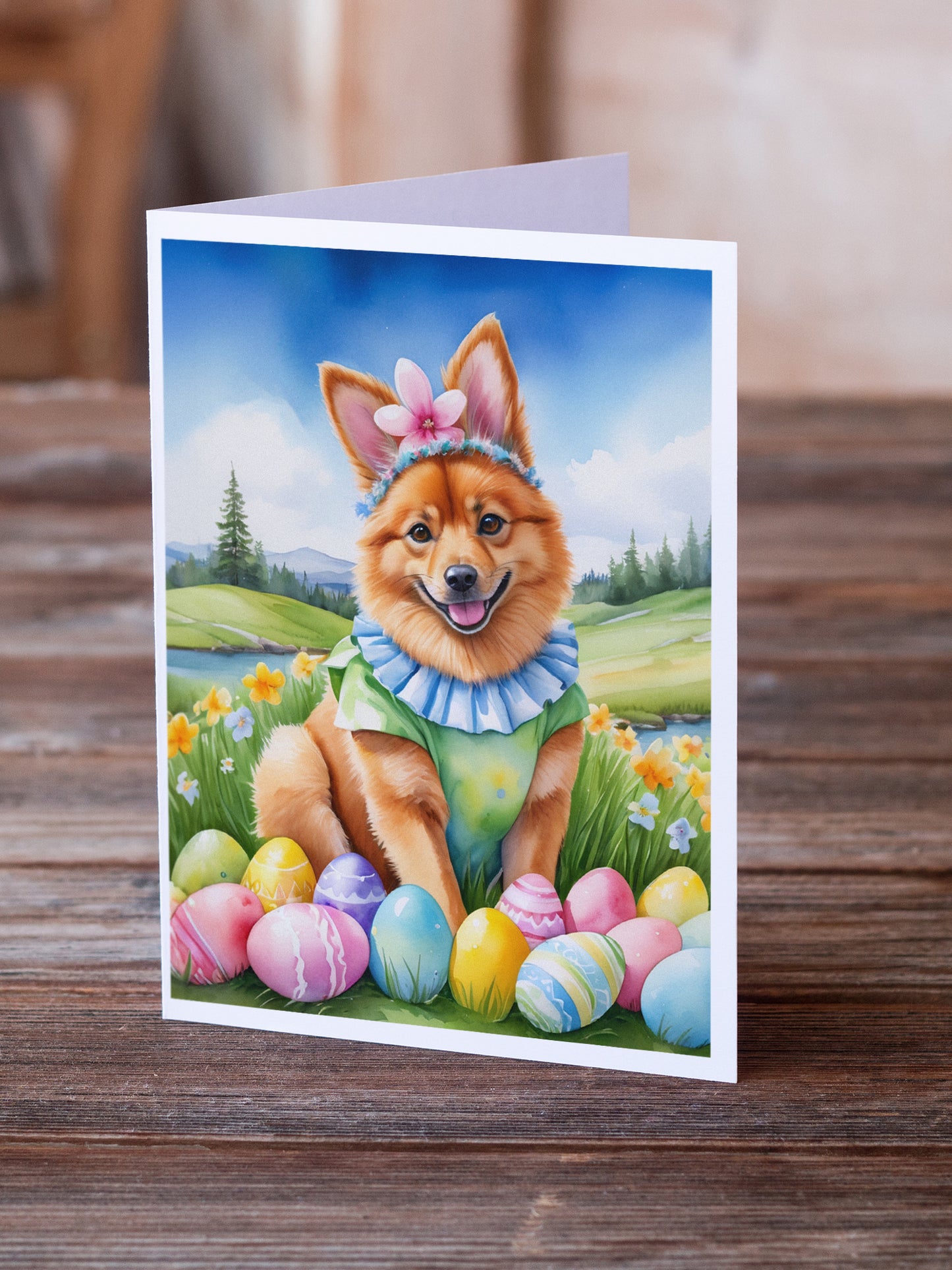 Finnish Spitz Easter Egg Hunt Greeting Cards Pack of 8