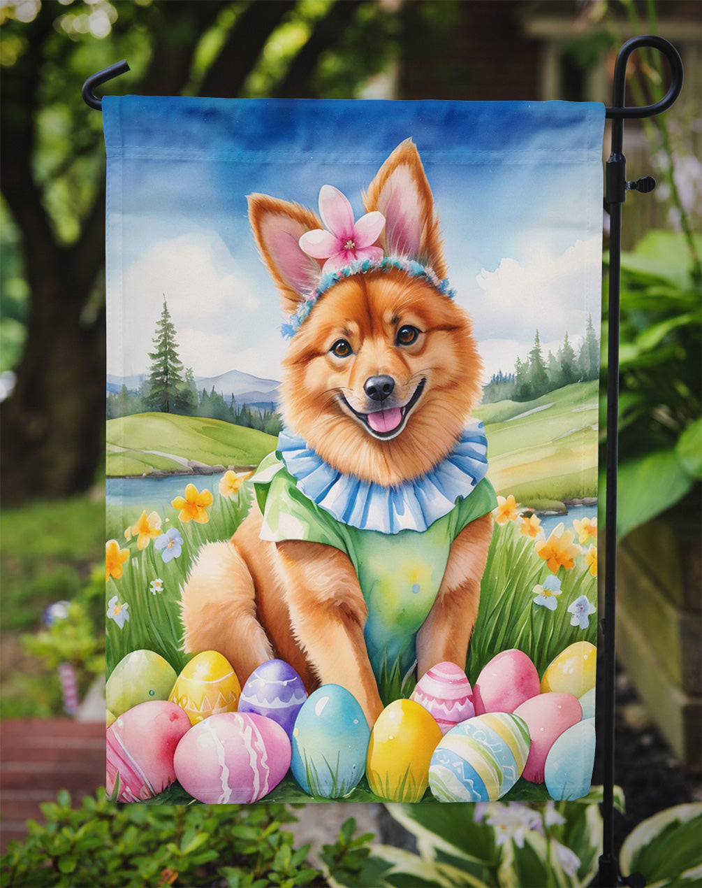 Finnish Spitz Easter Egg Hunt Garden Flag