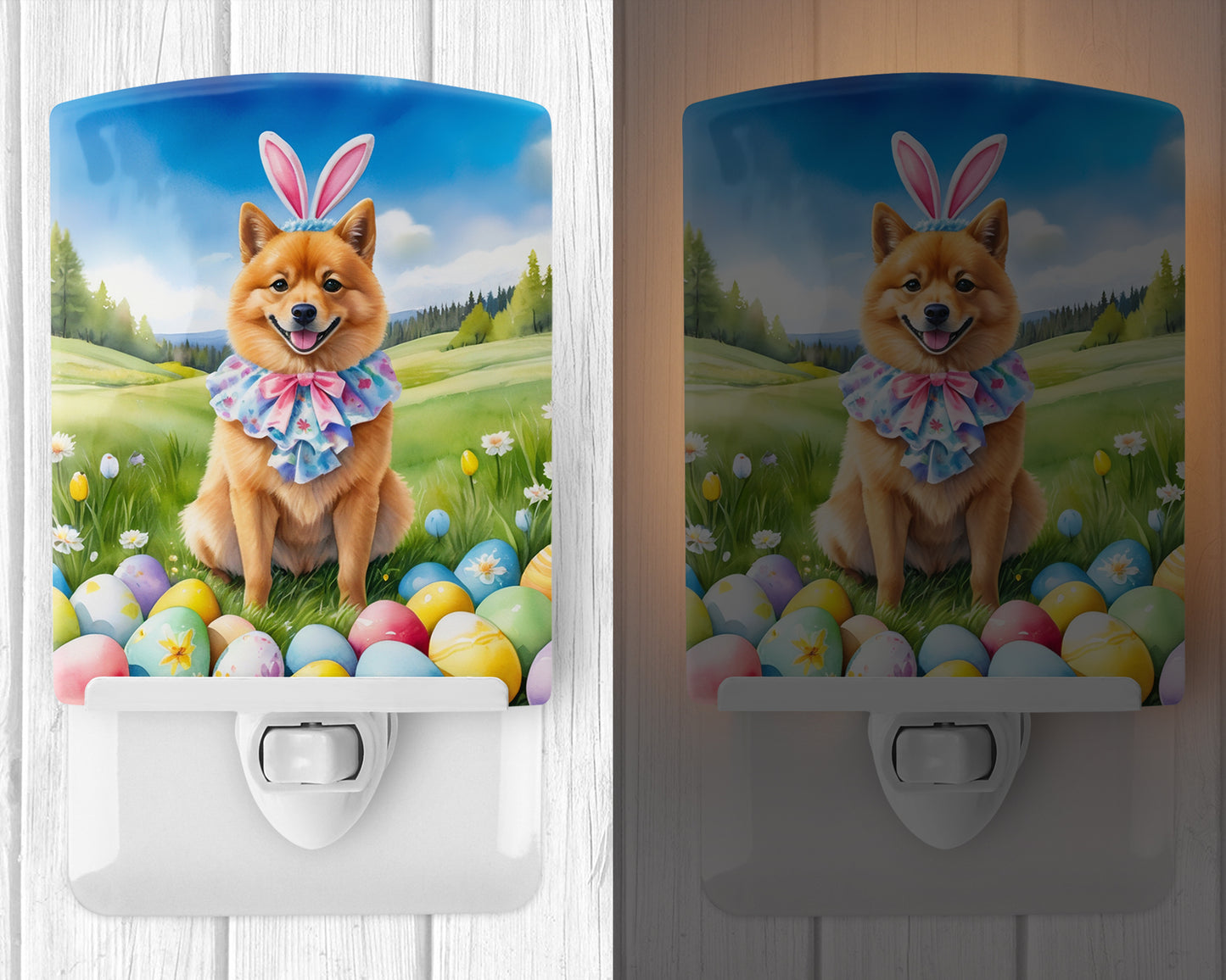 Finnish Spitz Easter Egg Hunt Ceramic Night Light