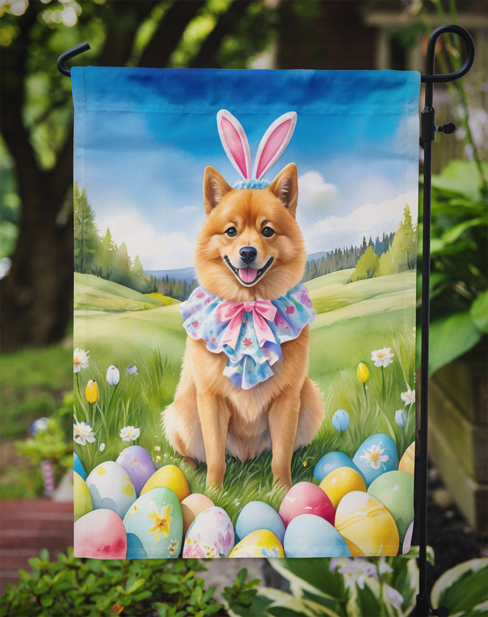 Finnish Spitz Easter Egg Hunt Garden Flag