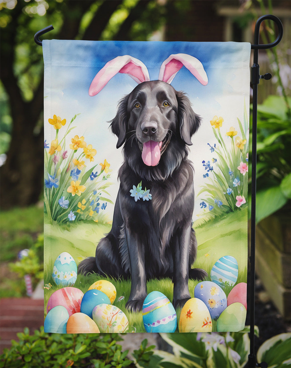 Flat-Coated Retriever Easter Egg Hunt Garden Flag