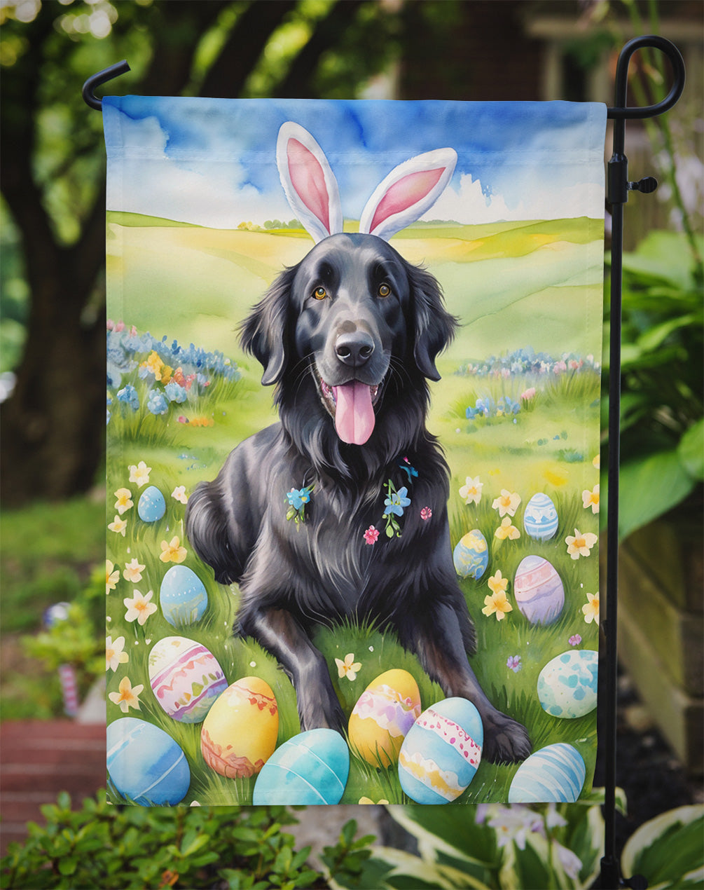 Flat-Coated Retriever Easter Egg Hunt Garden Flag