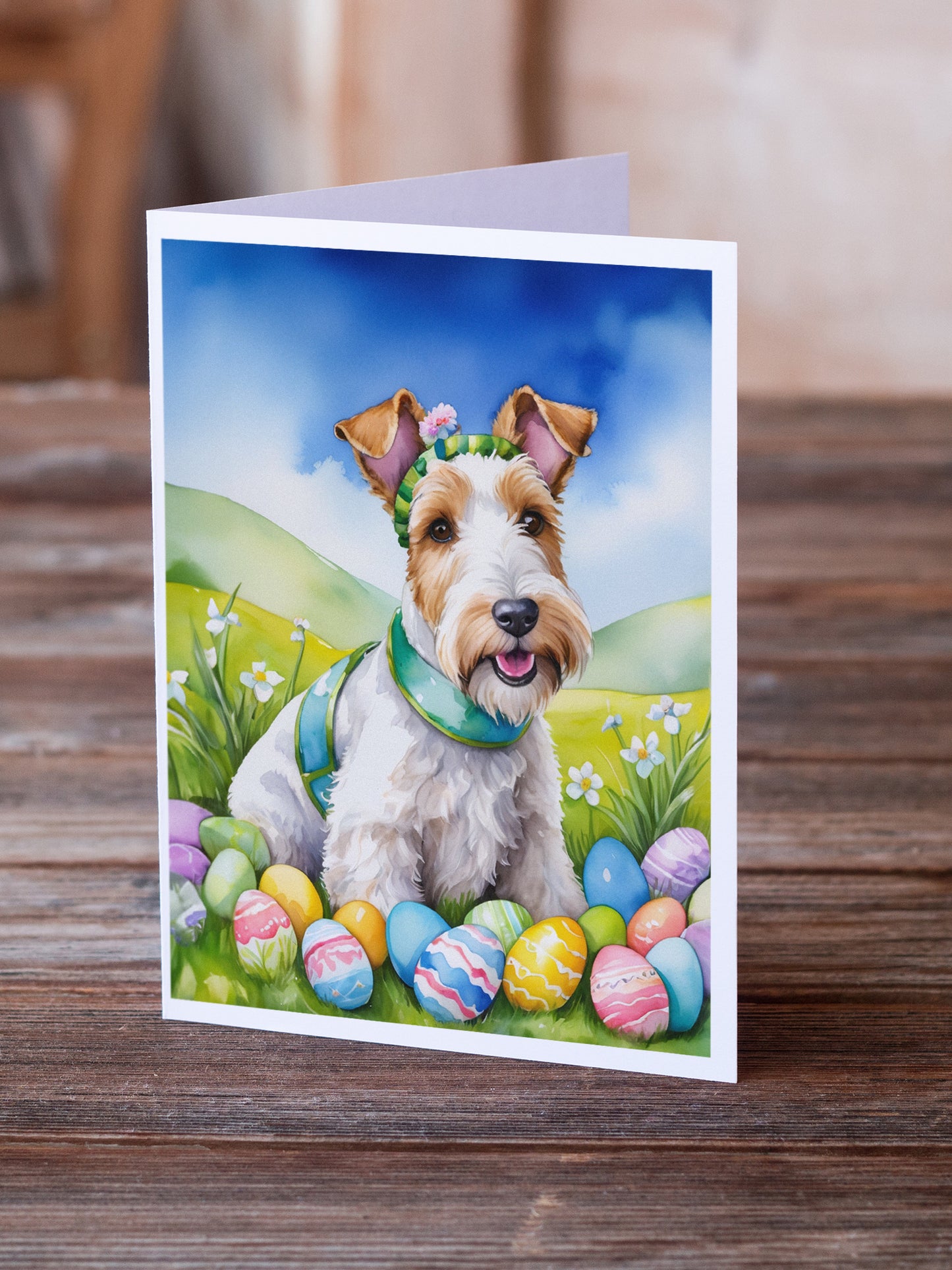 Fox Terrier Easter Egg Hunt Greeting Cards Pack of 8
