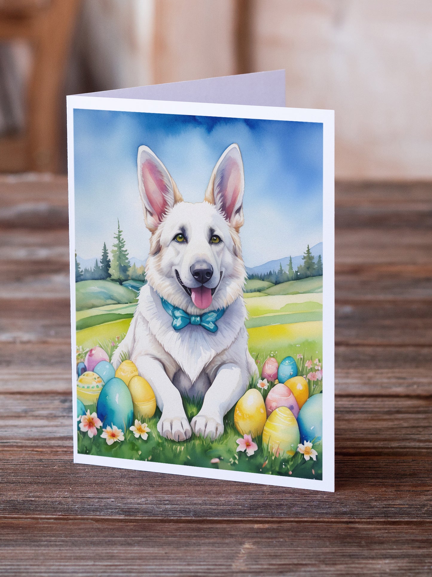 White German Shepherd Easter Egg Hunt Greeting Cards Pack of 8