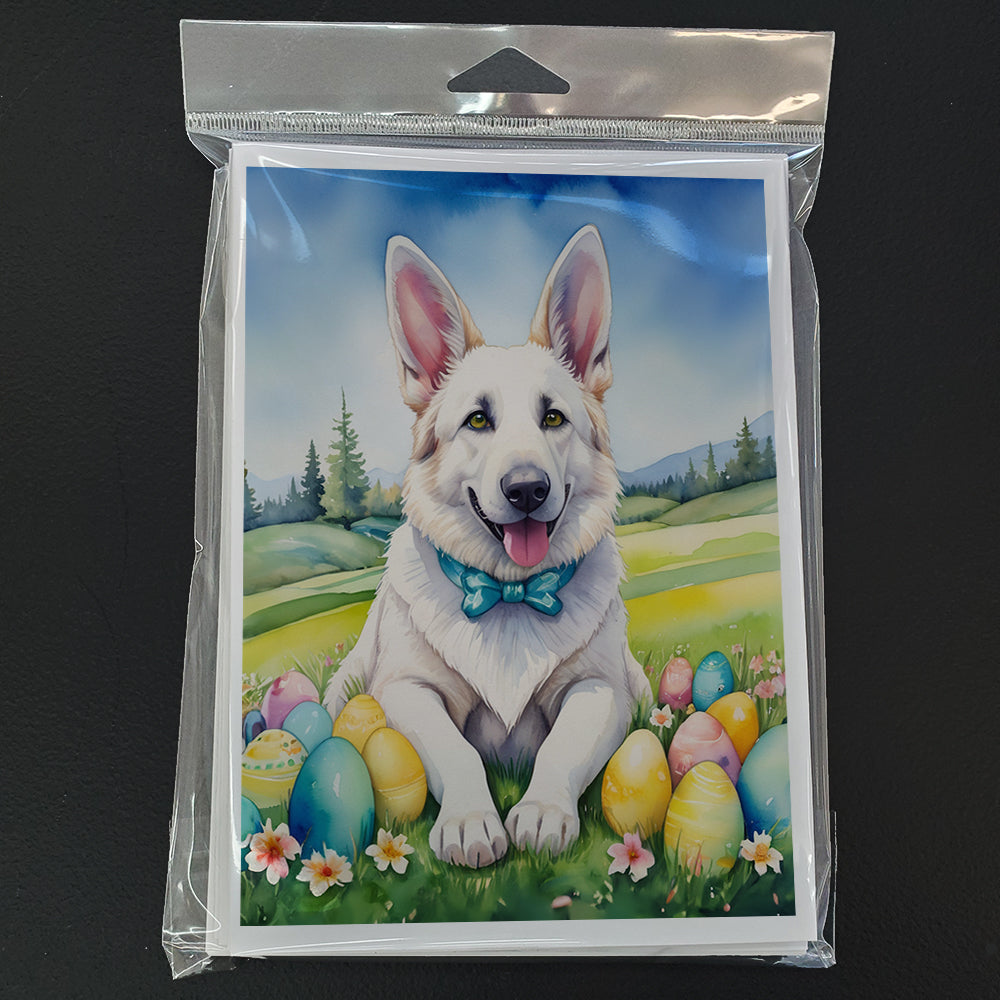 White German Shepherd Easter Egg Hunt Greeting Cards Pack of 8