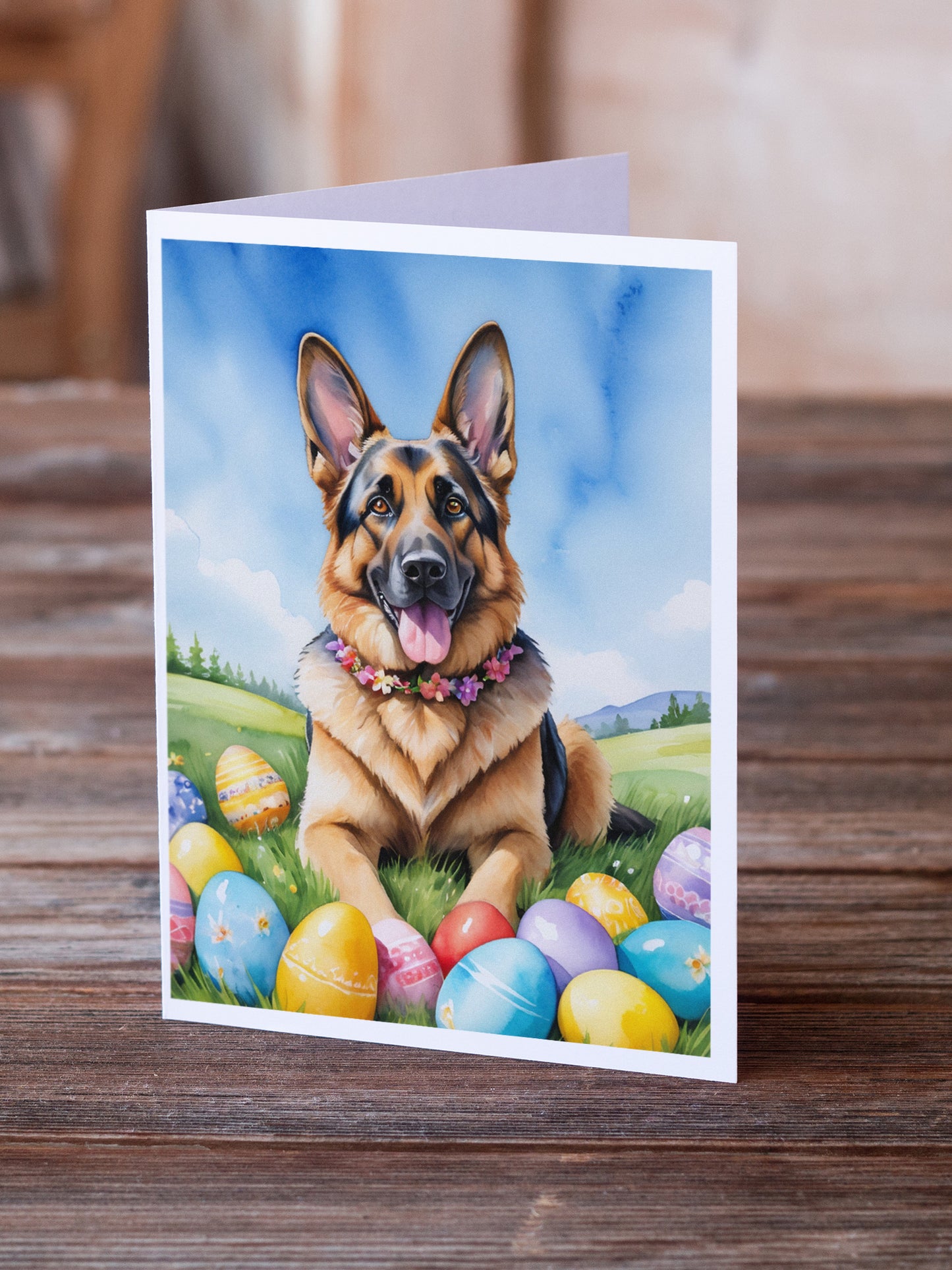 German Shepherd Easter Egg Hunt Greeting Cards Pack of 8