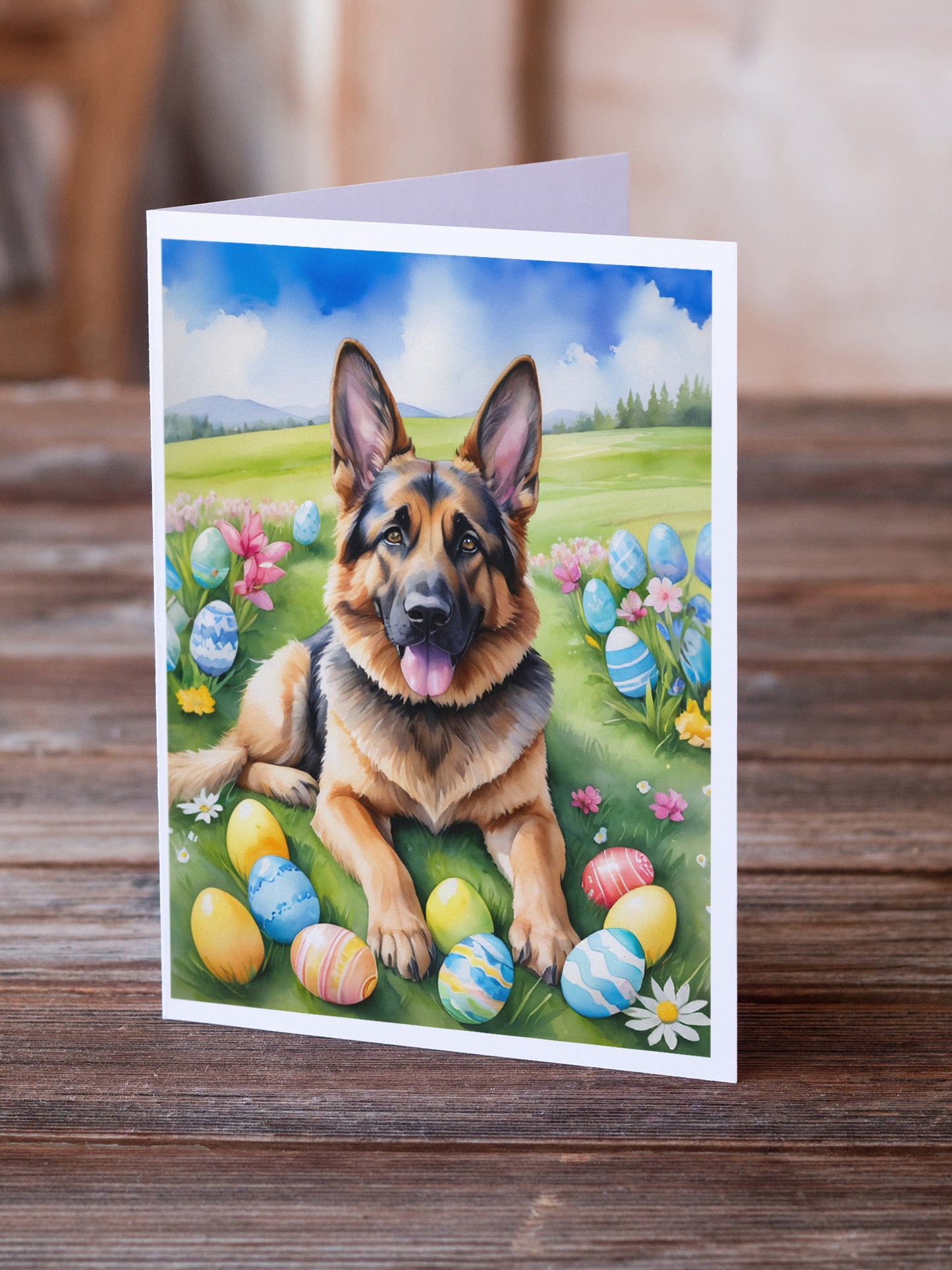 German Shepherd Easter Egg Hunt Greeting Cards Pack of 8