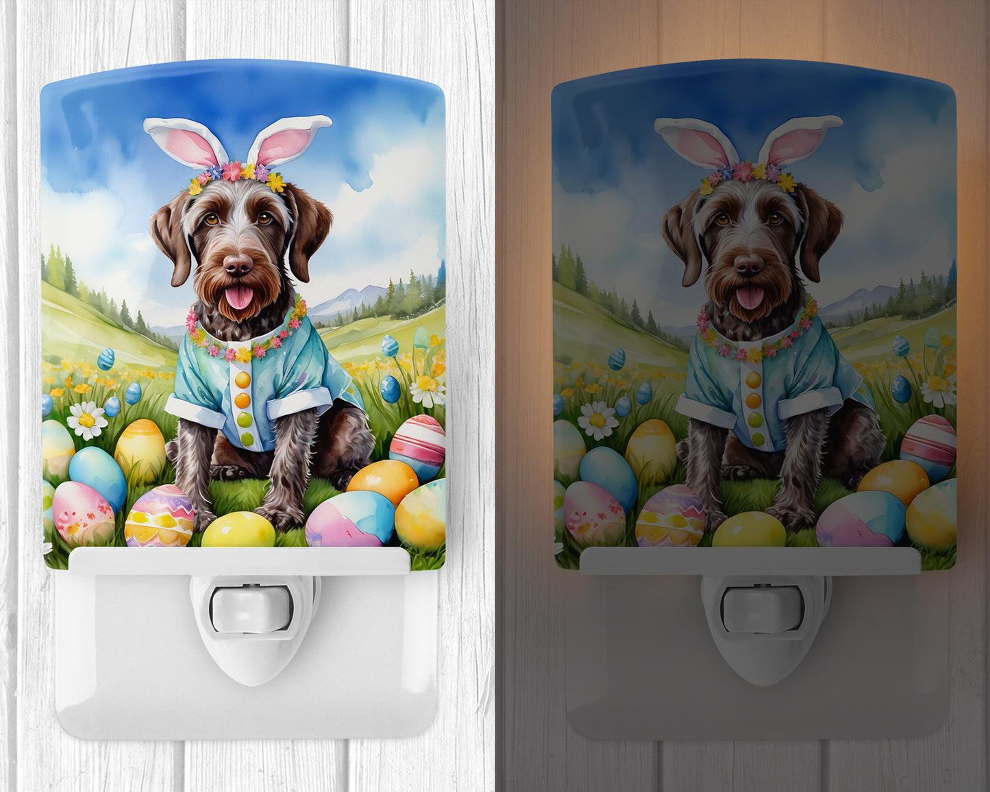 German Wirehaired Pointer Easter Egg Hunt Ceramic Night Light