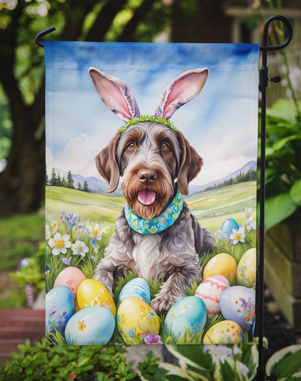 German Wirehaired Pointer Easter Egg Hunt Garden Flag
