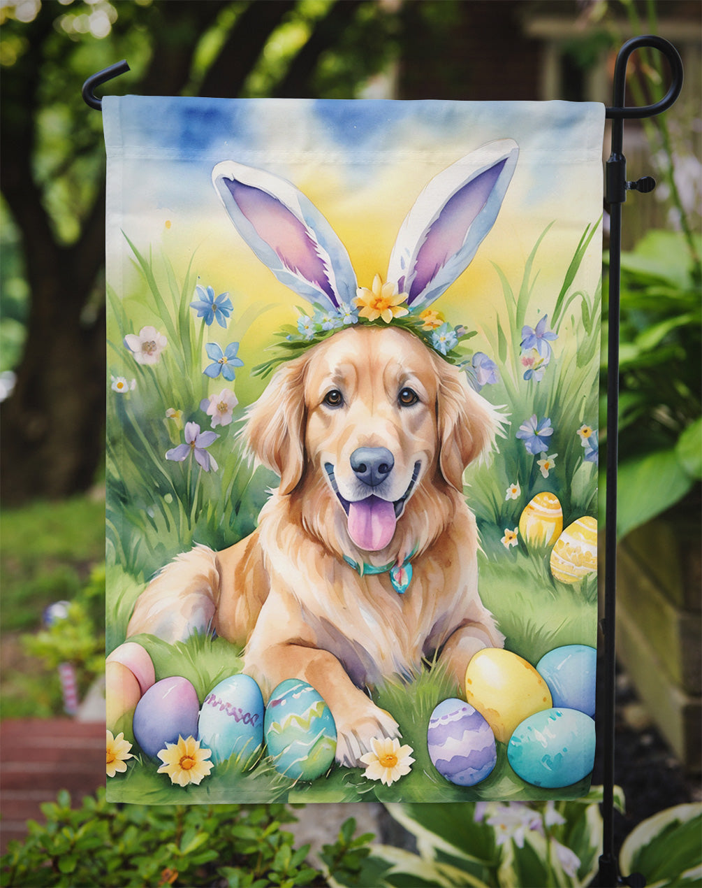 Golden Retriever Easter Egg Hunt Garden Flag