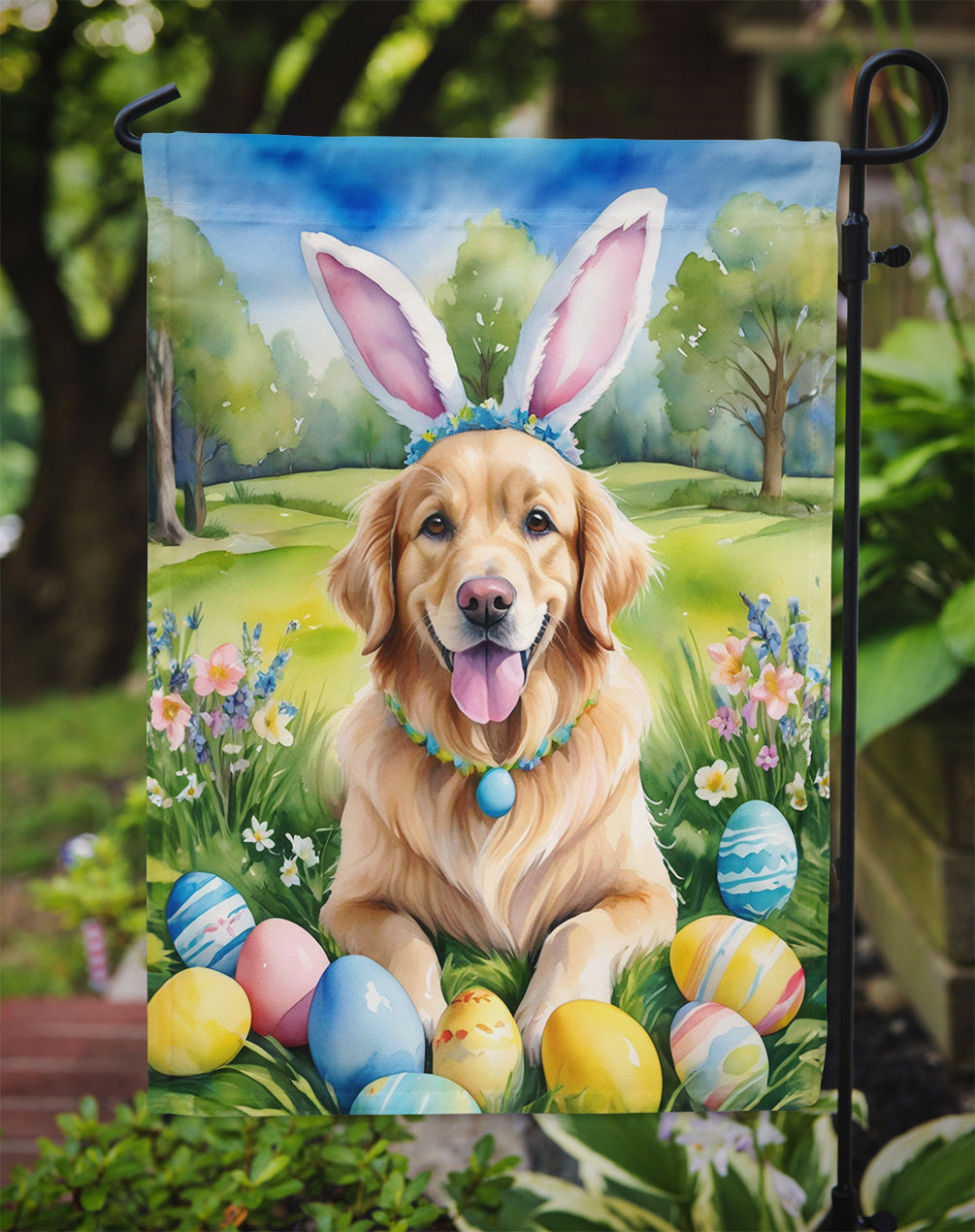 Golden Retriever Easter Egg Hunt Garden Flag