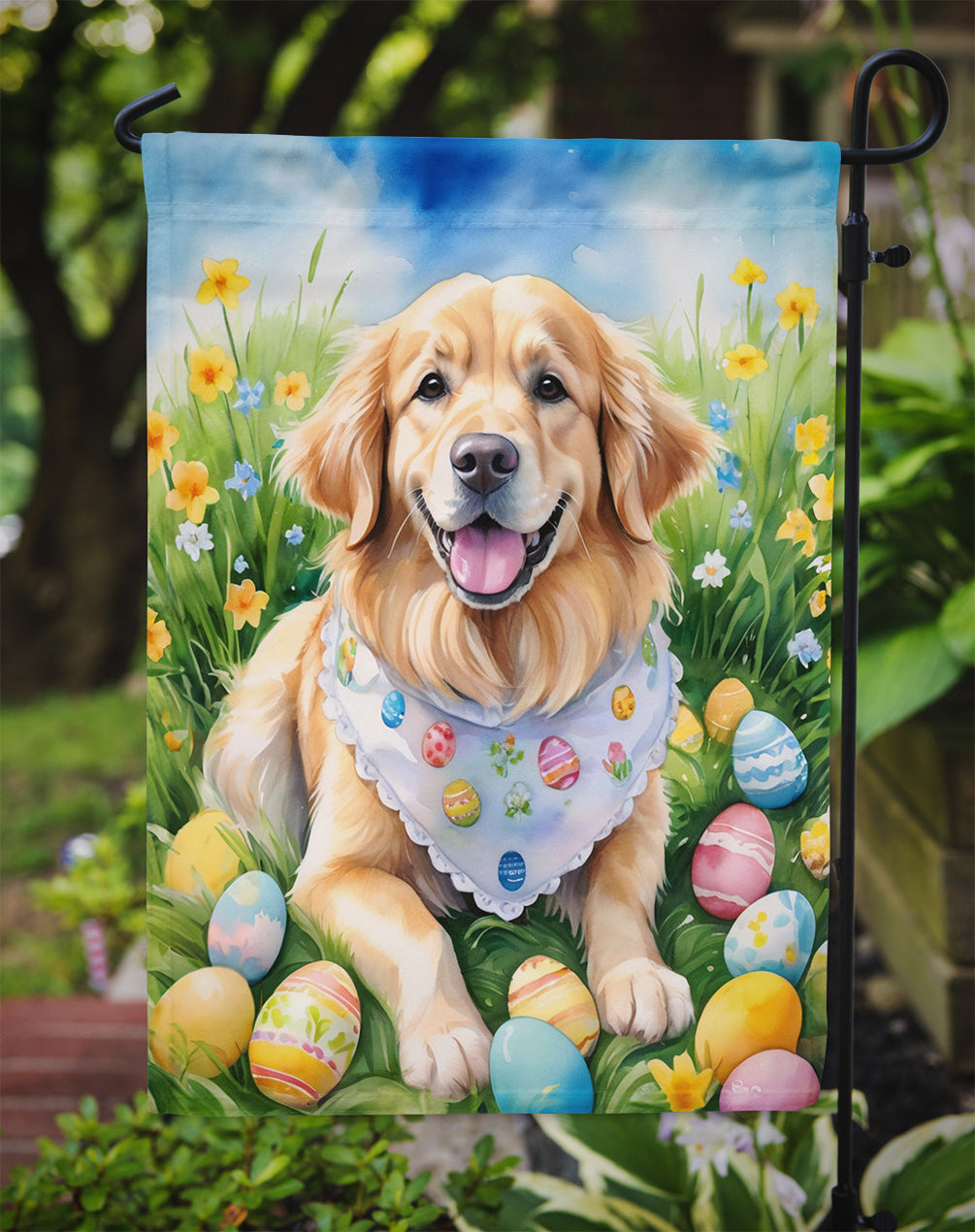 Golden Retriever Easter Egg Hunt Garden Flag