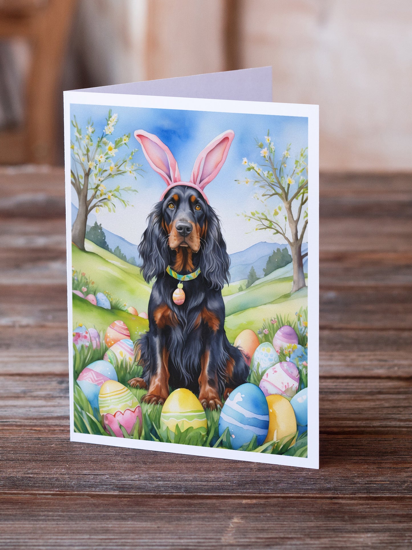 Gordon Setter Easter Egg Hunt Greeting Cards Pack of 8