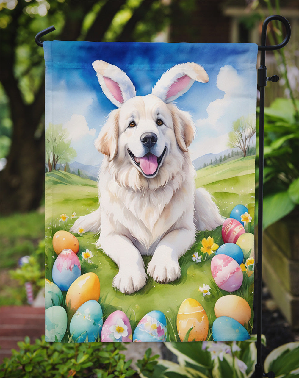 Great Pyrenees Easter Egg Hunt Garden Flag