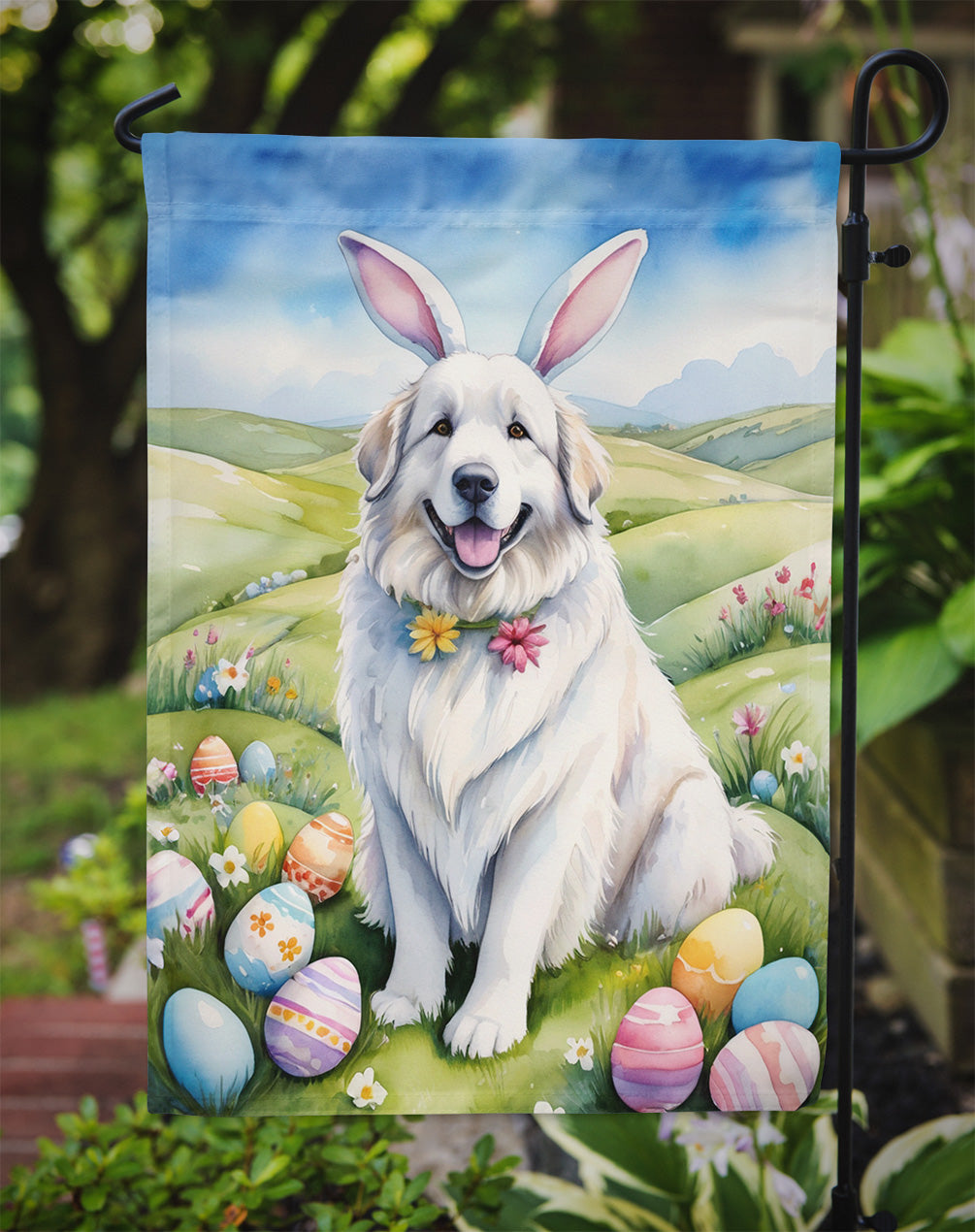 Great Pyrenees Easter Egg Hunt Garden Flag