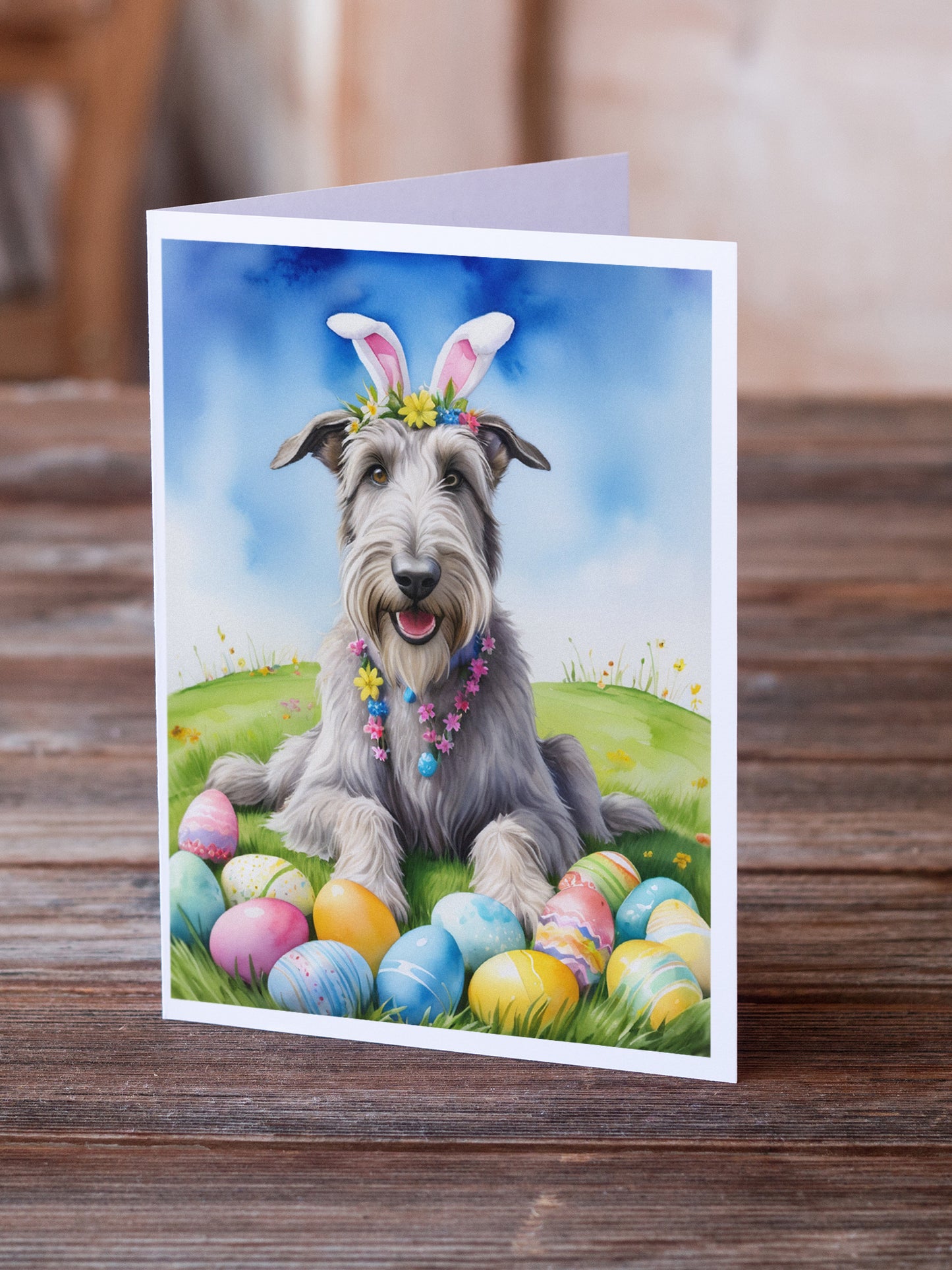 Irish Wolfhound Easter Egg Hunt Greeting Cards Pack of 8