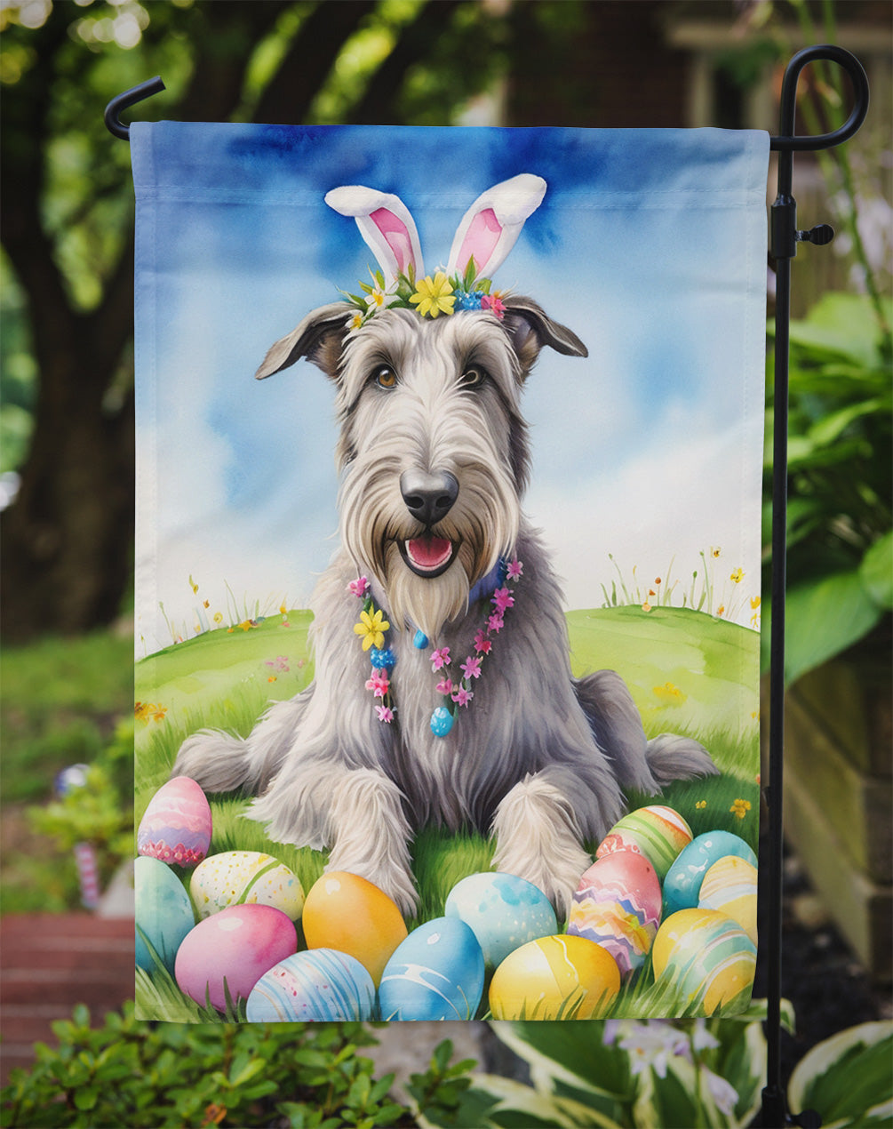 Irish Wolfhound Easter Egg Hunt Garden Flag