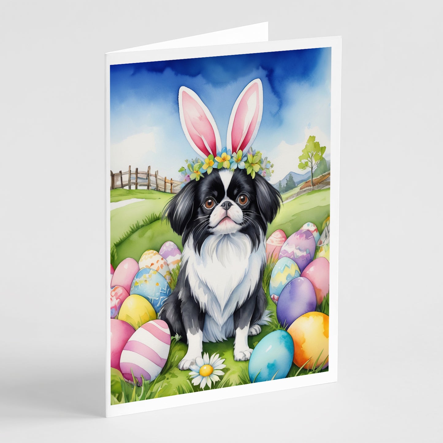 Buy this Japanese Chin Easter Egg Hunt Greeting Cards Pack of 8