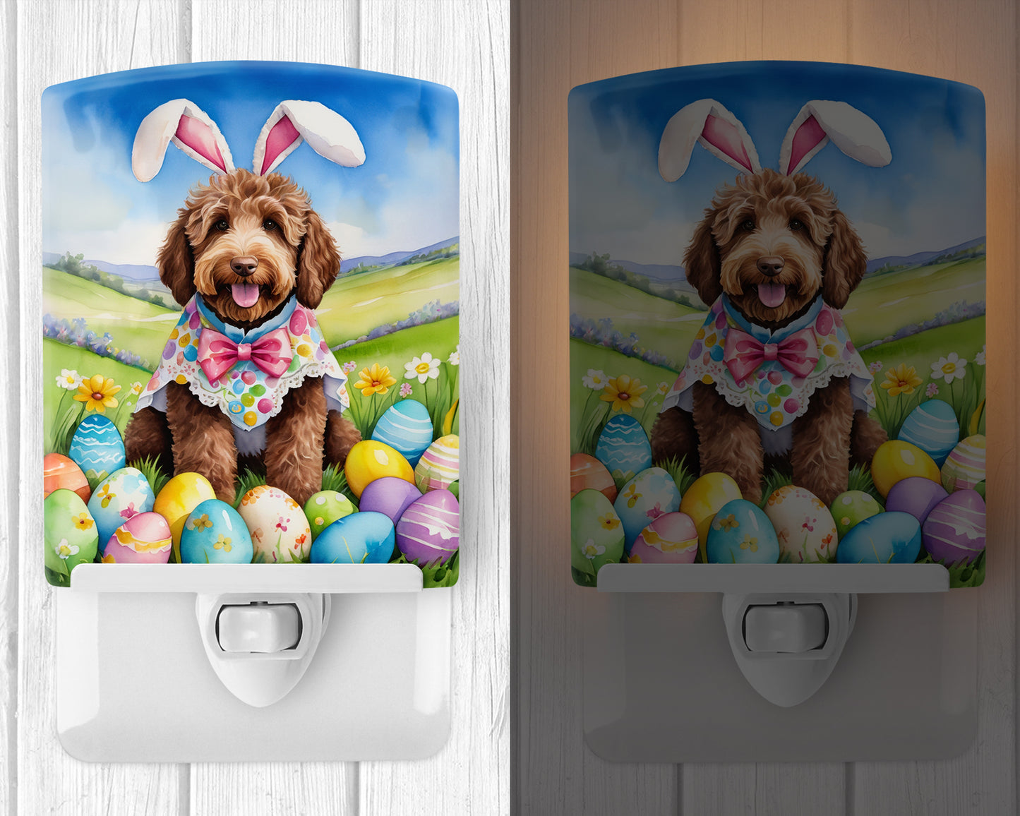 Labradoodle Easter Egg Hunt Ceramic Night Light