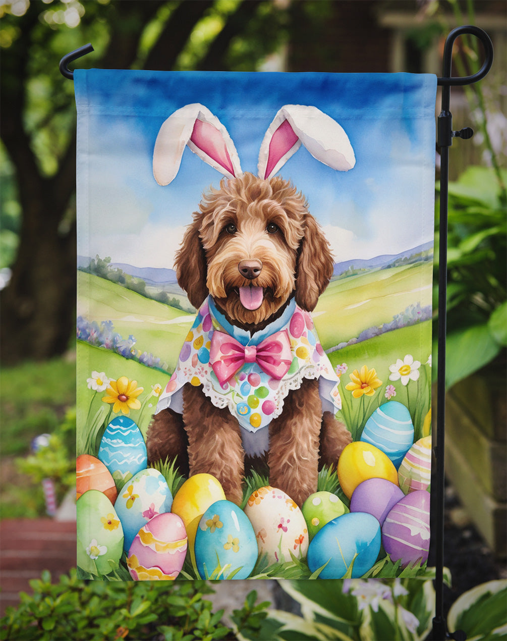 Labradoodle Easter Egg Hunt Garden Flag