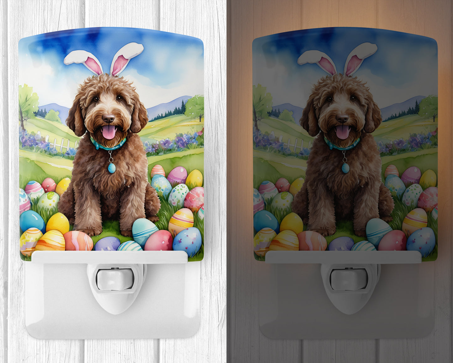 Labradoodle Easter Egg Hunt Ceramic Night Light