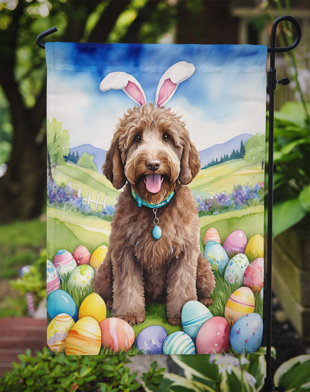 Labradoodle Easter Egg Hunt Garden Flag