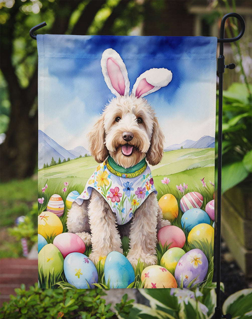 Labradoodle Easter Egg Hunt Garden Flag