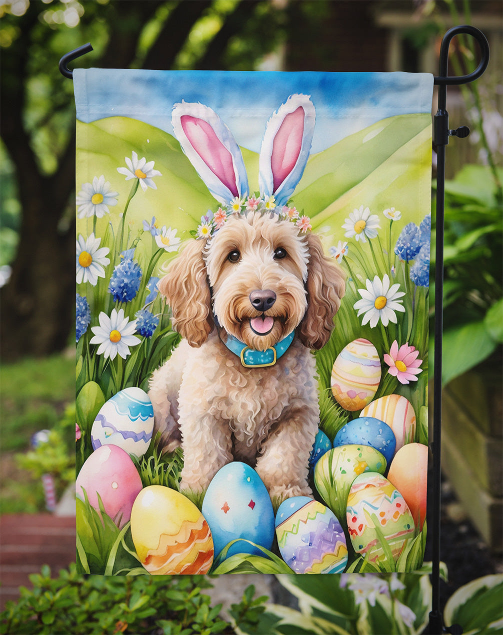 Labradoodle Easter Egg Hunt Garden Flag