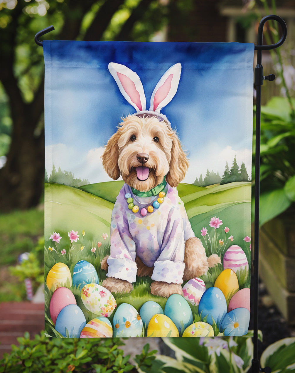 Labradoodle Easter Egg Hunt Garden Flag