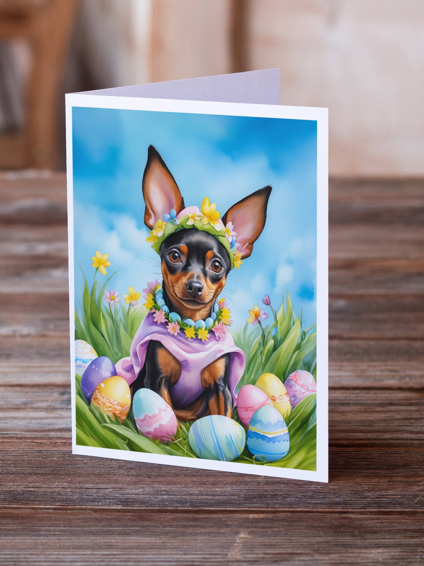 Miniature Pinscher Easter Egg Hunt Greeting Cards Pack of 8