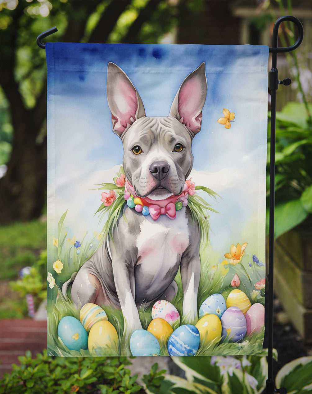 Pit Bull Terrier Easter Egg Hunt Garden Flag