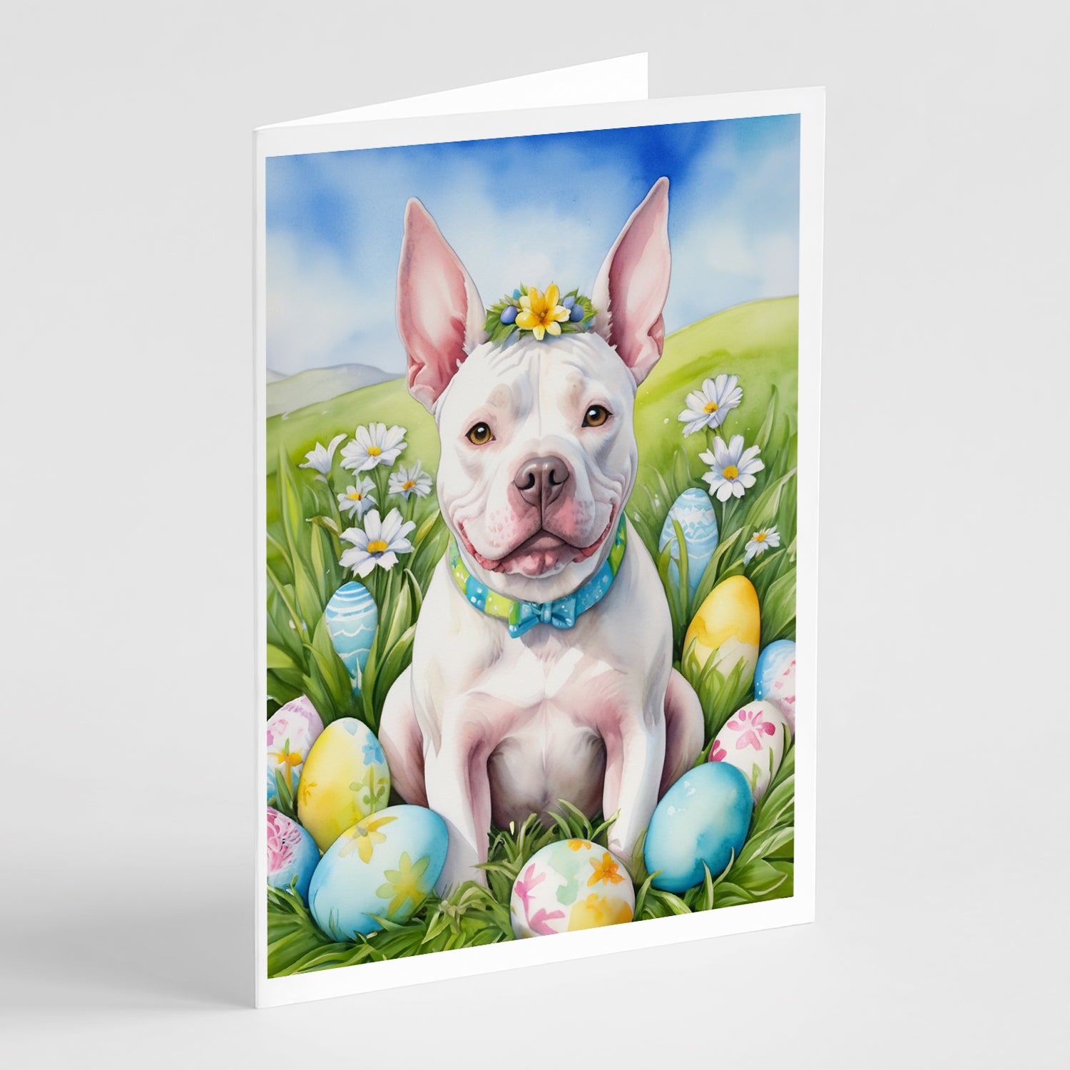 Buy this Pit Bull Terrier Easter Egg Hunt Greeting Cards Pack of 8