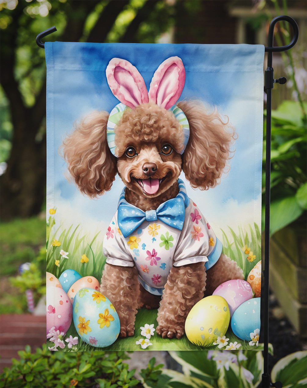 Chocolate Poodle Easter Egg Hunt Garden Flag