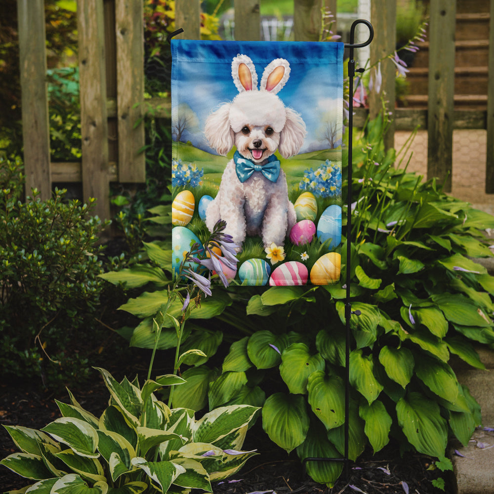 White Poodle Easter Egg Hunt Garden Flag